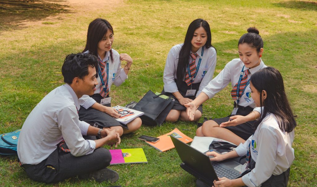 group of college students studying together