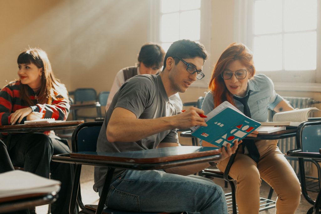 students helping